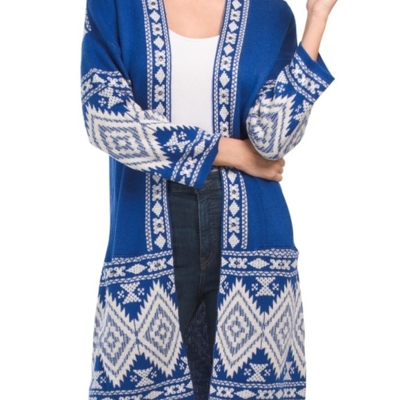NWT VERTIGO Blue XL Diamond Border Print Cardigan - Picture 1 of 9